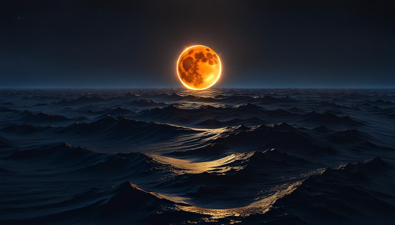Spectacular Solar Eclipse Reflecting on Calm Sea