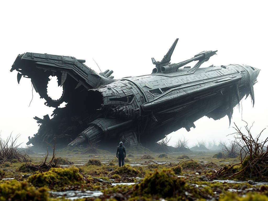 Ancient Alien Starship Wreckage on Barren Planet