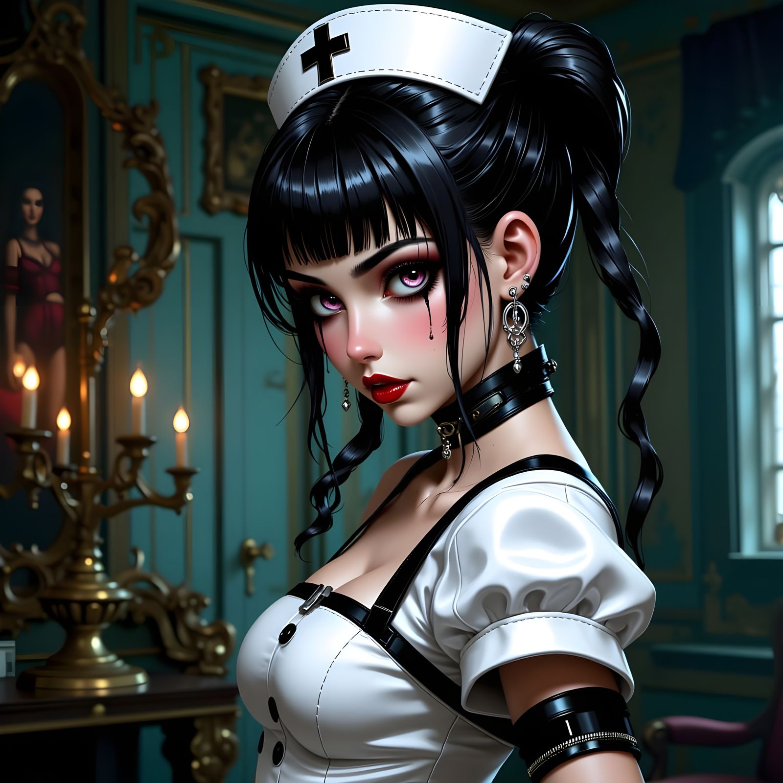 Seductive Anime Villainess Posing with Piercing Gaze