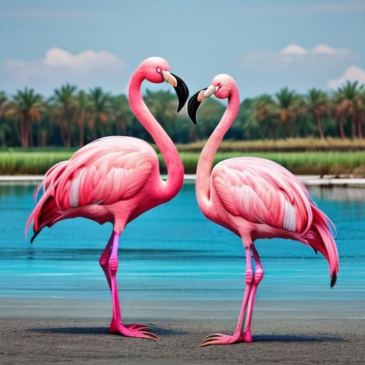 Gorgeous Pink Flamingos in AI Generated Image