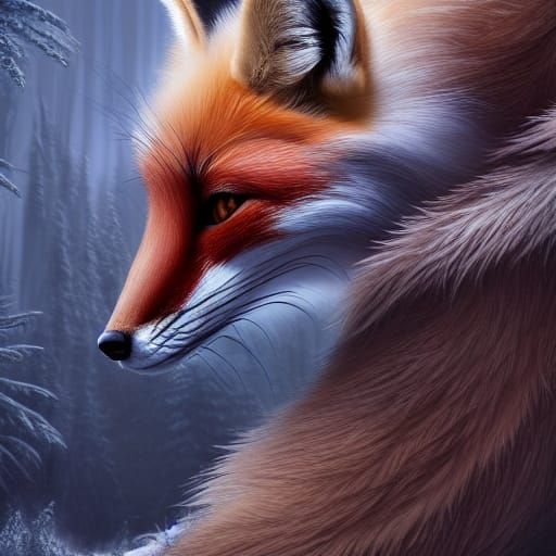 Realistic Fox in Snowy Den: Matte Painting