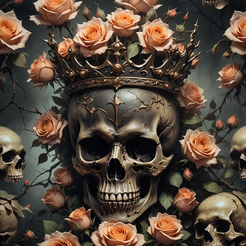 Bloody Skull Crowned with Roses in Dark Fantasy Art