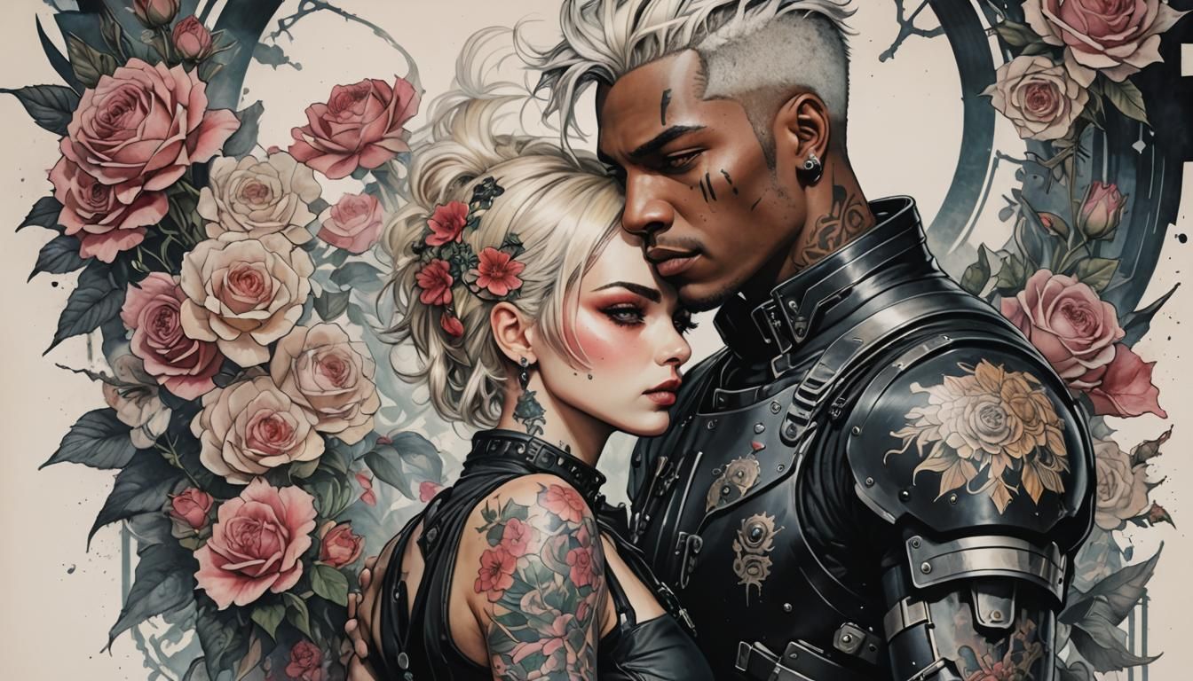 Cyberpunk Knight with Tattooed Punk Girl