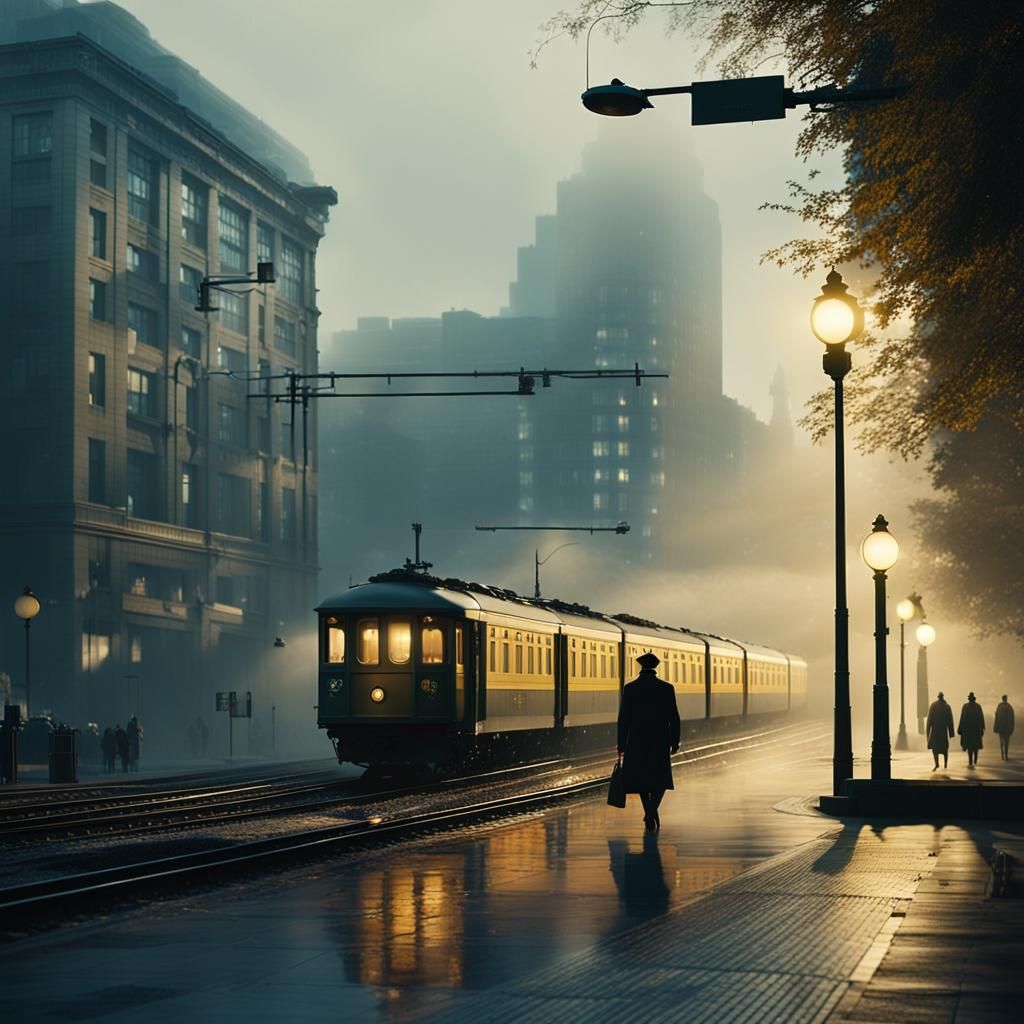 Foggy Morning at a Metropolis Train Station
