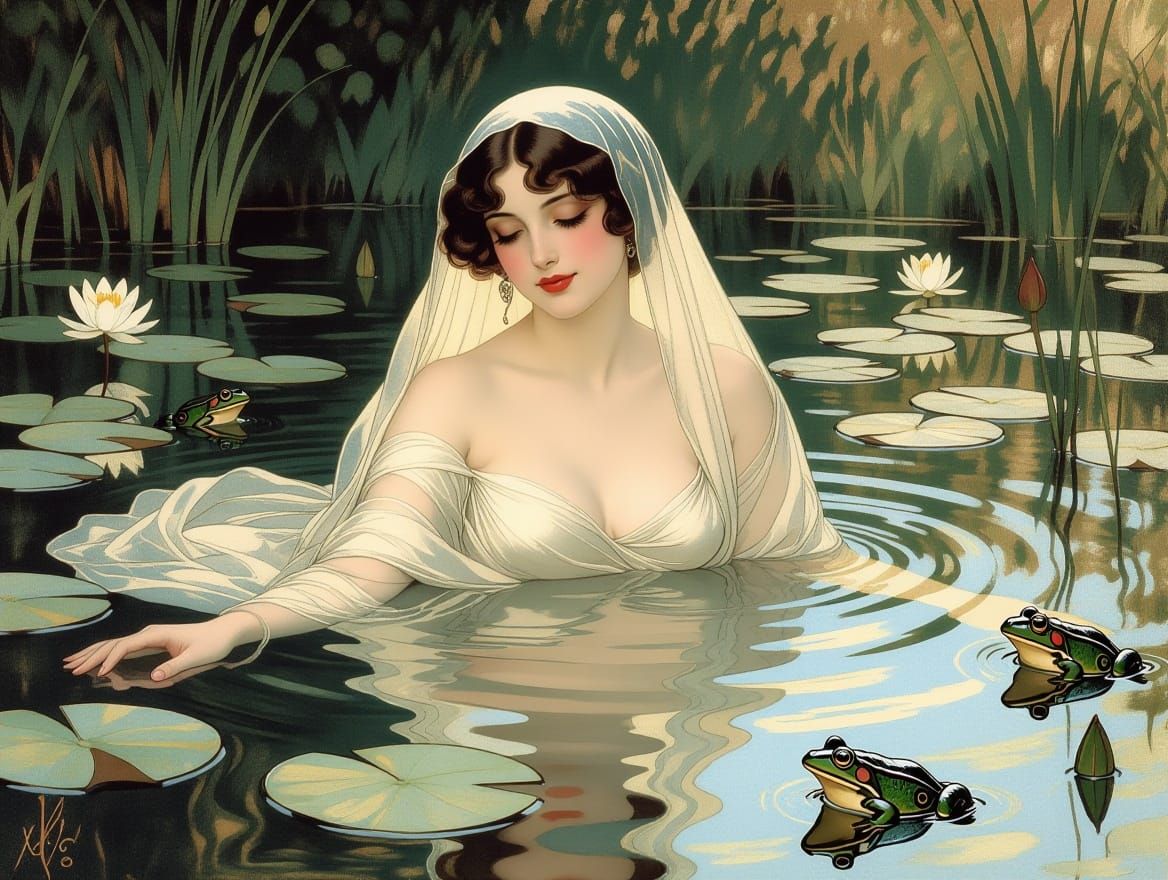 Parisian Woman in Pond, Toulouse-Lautrec Style