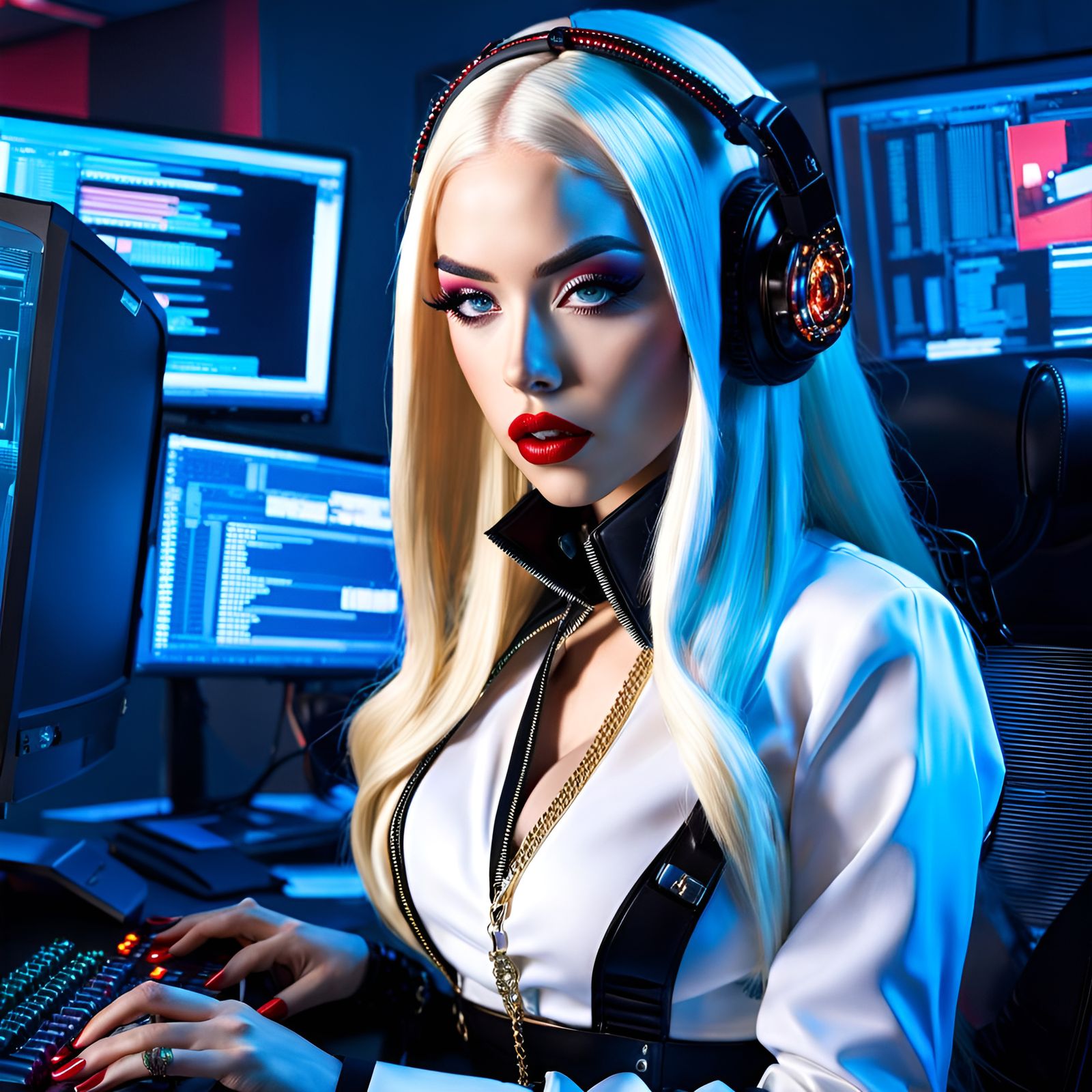 Hacker Girl Portrait in Pin-Up Style