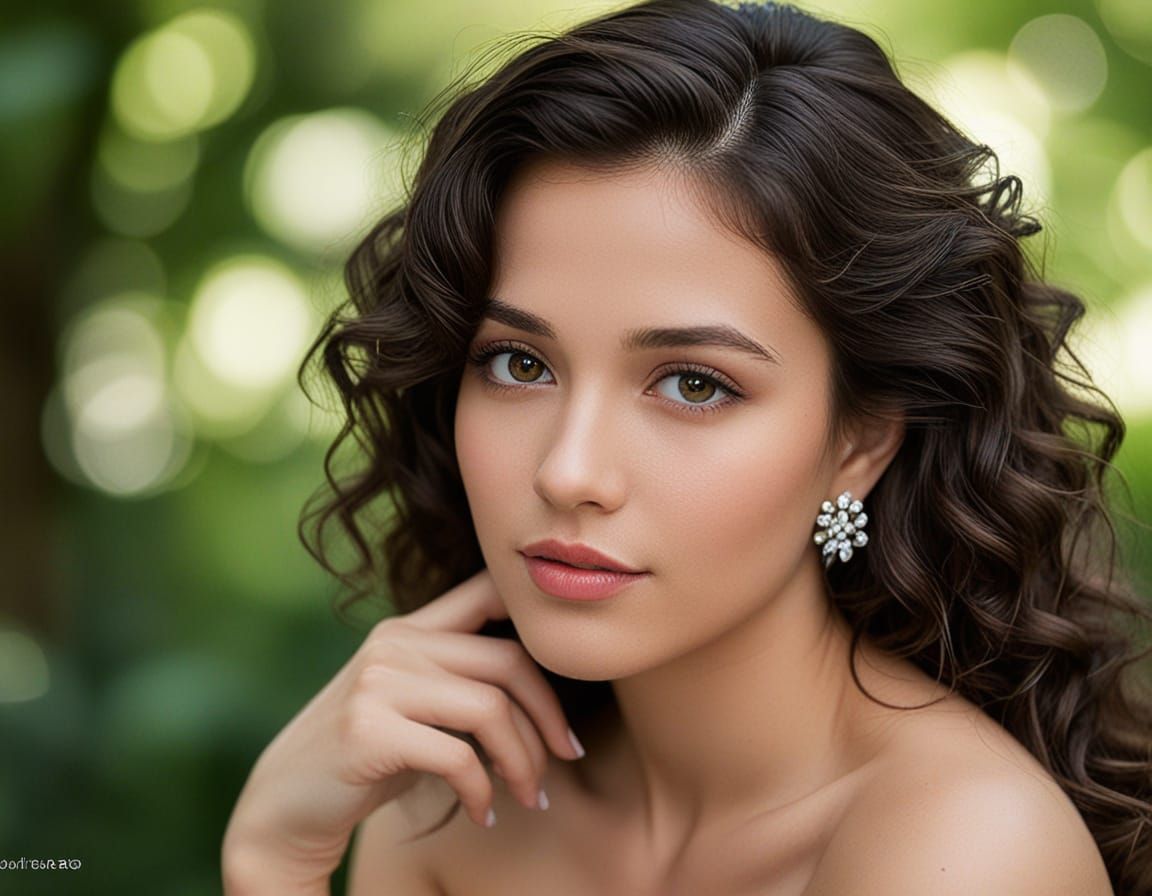 Stunning Young Woman in Elegant Gown, Exuding Friendly Aura