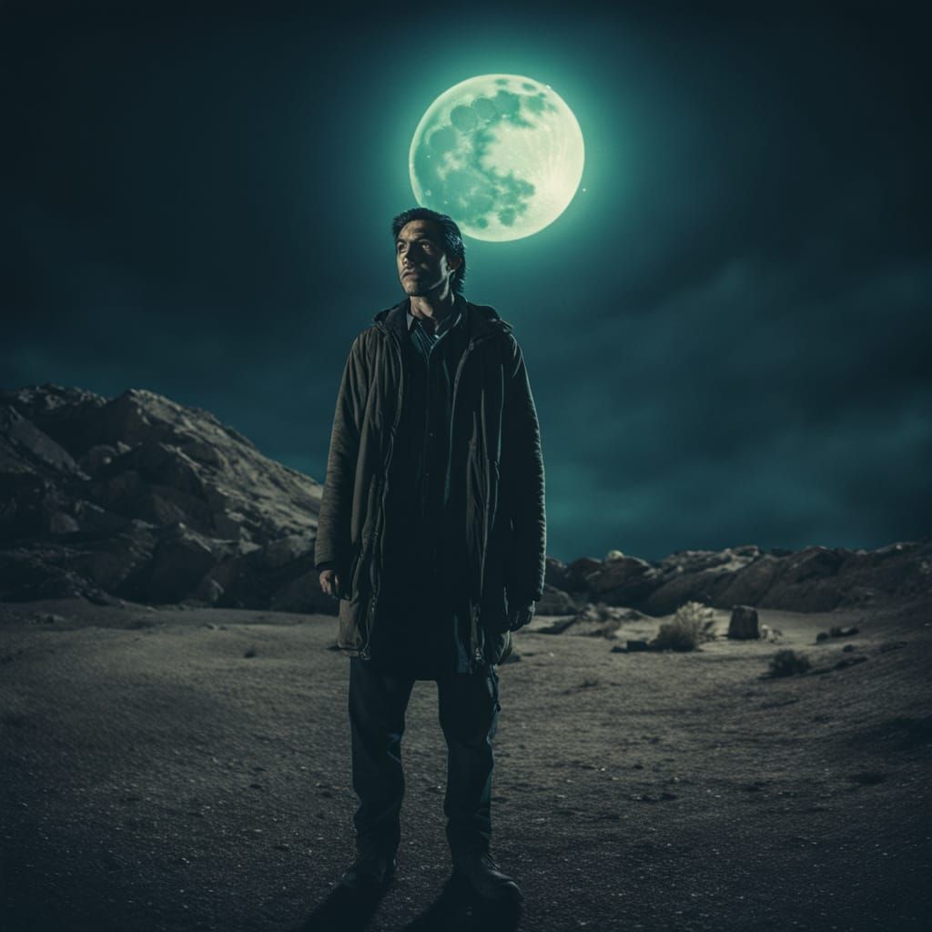 Moonlit Man with Wolf Eyes