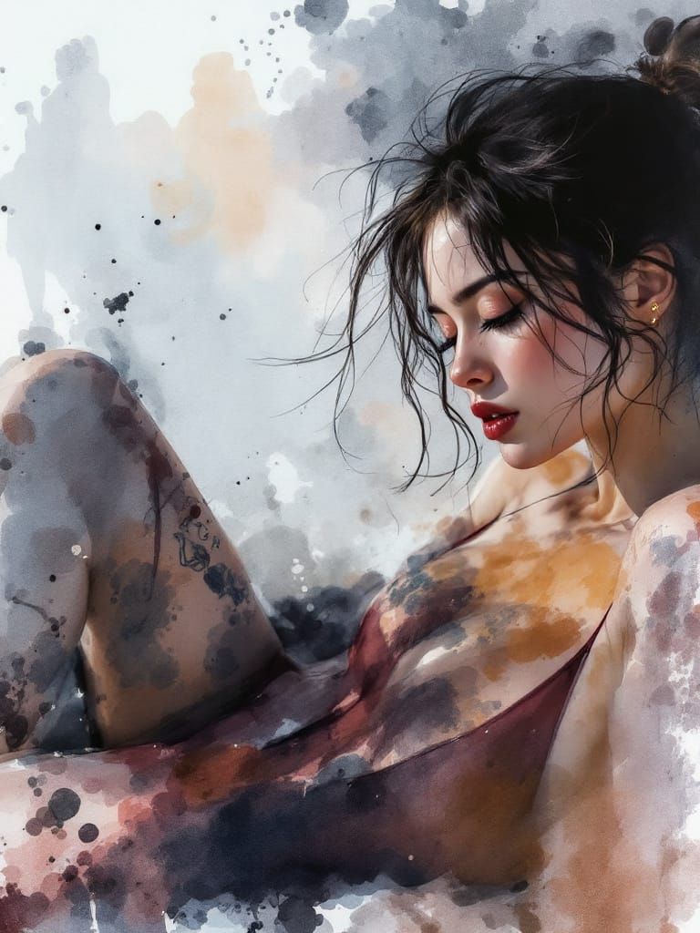 Ethereal Woman in Watercolor and Ink