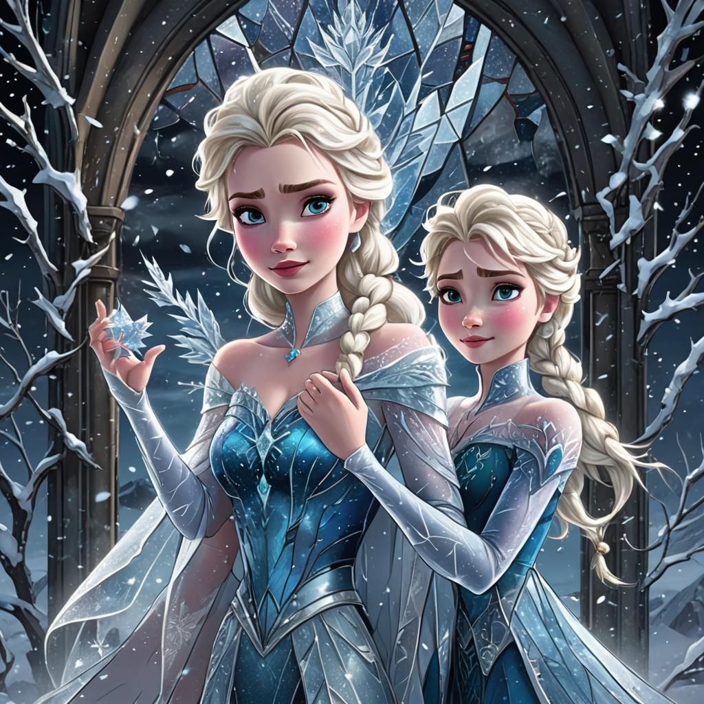Elsa and Jack Frost Stained Glass Art
