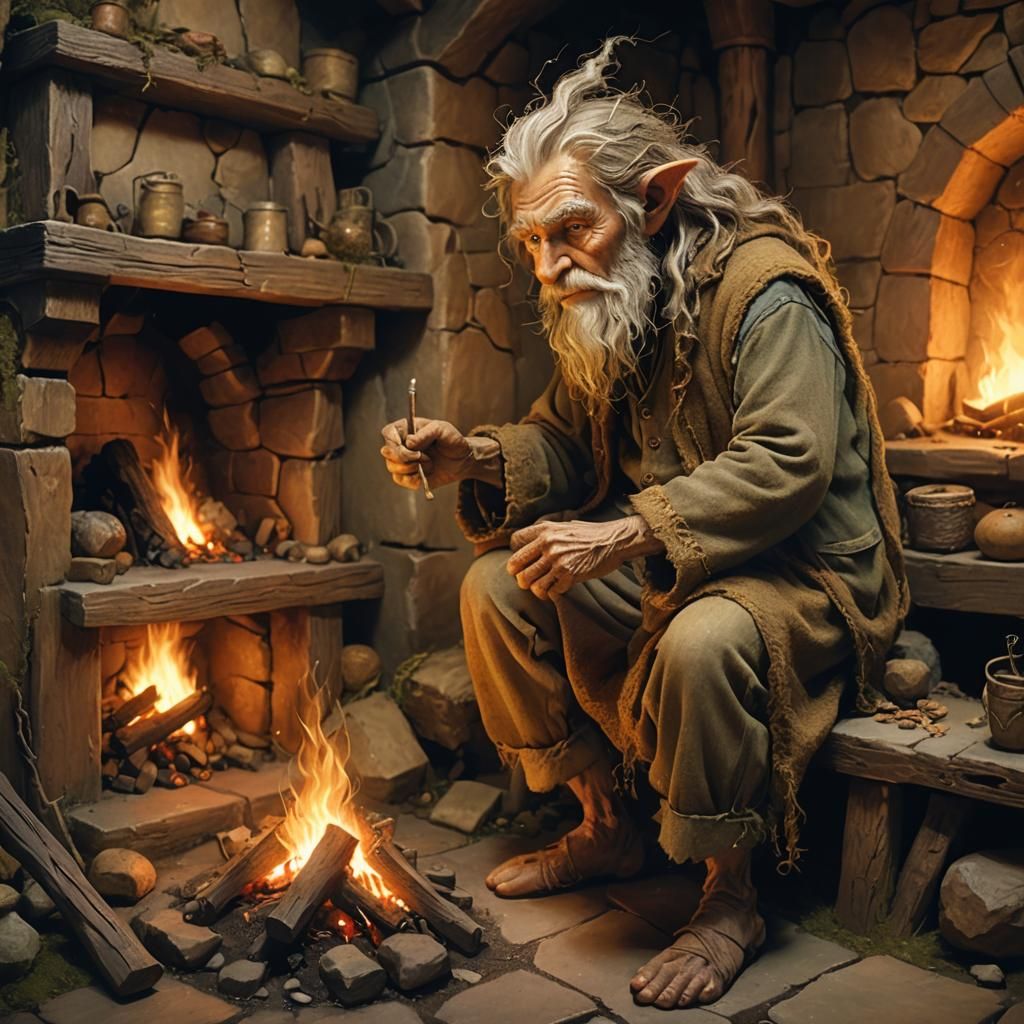 Cozy Hobbit-Hole Scene in Magical Realism Style