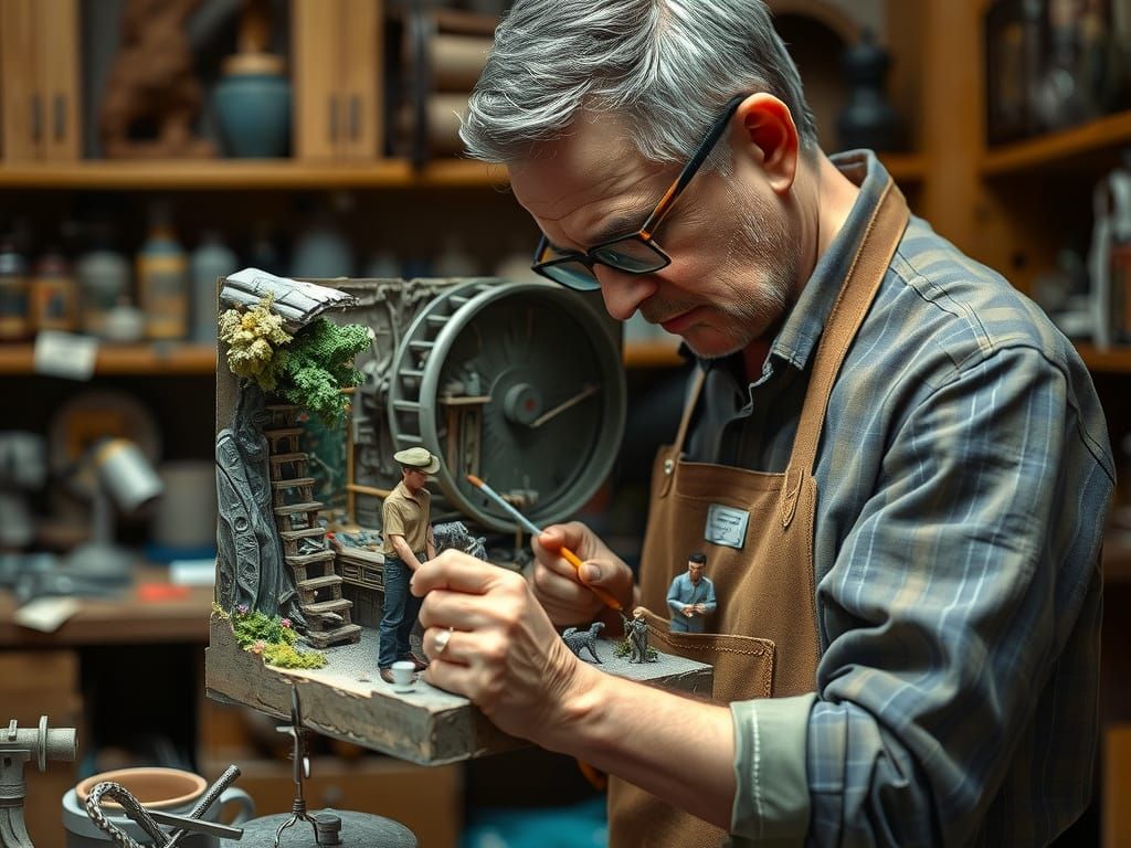 Surreal Miniature World Craftsman in Recursive Diorama