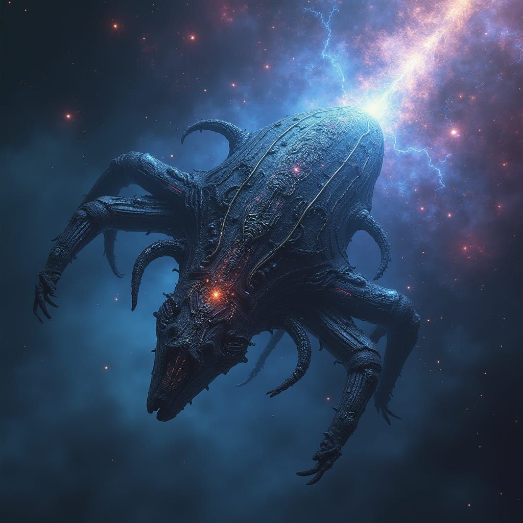 Colossal Bio-Mechanical Leviathan in Deep Space