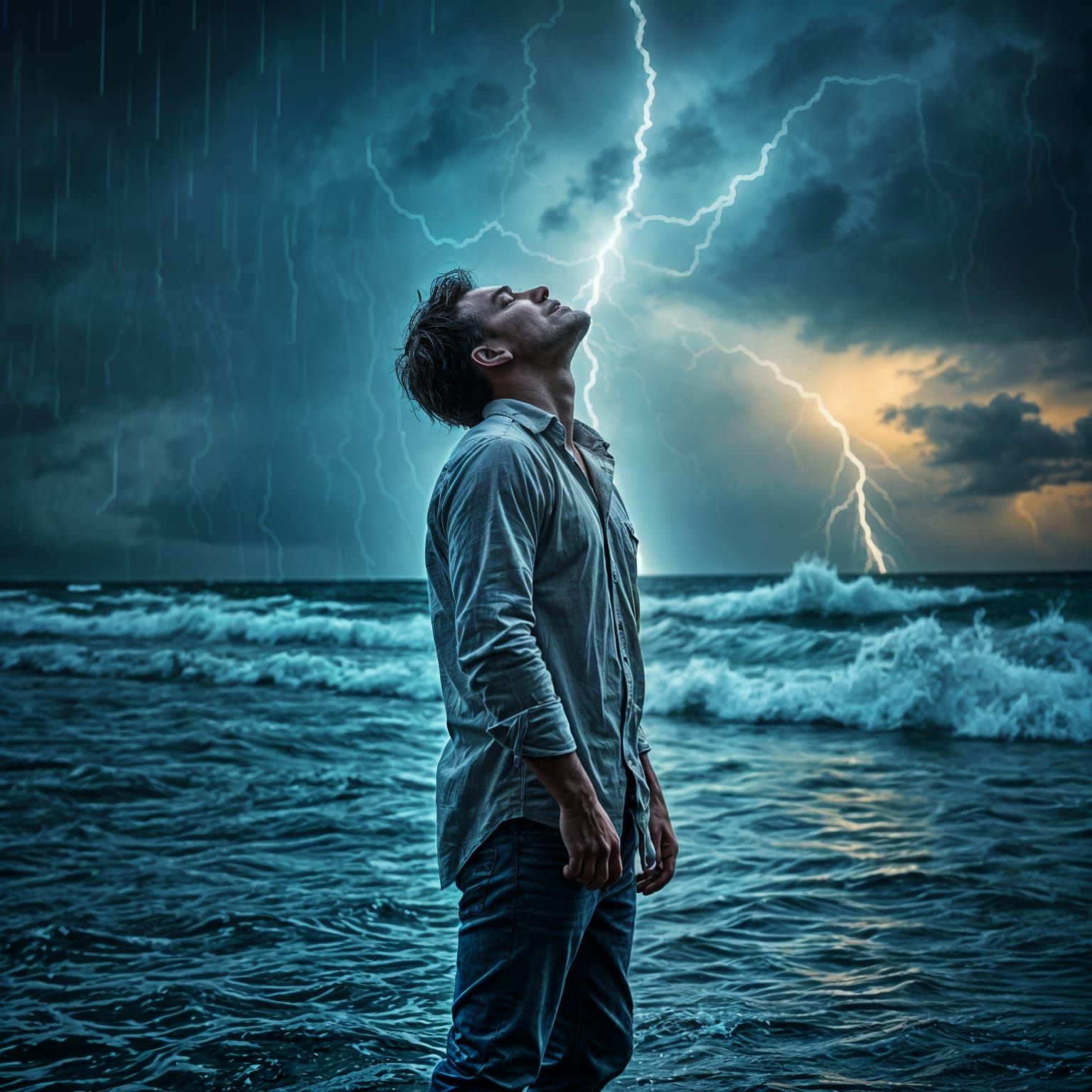 Man Endures Turbulent Ocean Storm in Cinematic 35mm Style