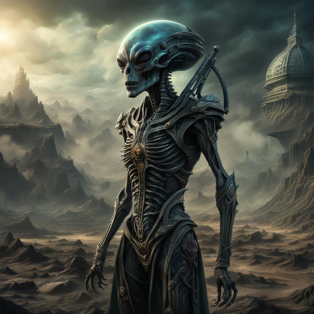 Alien Woman with Slender Body in Transparent Swamp