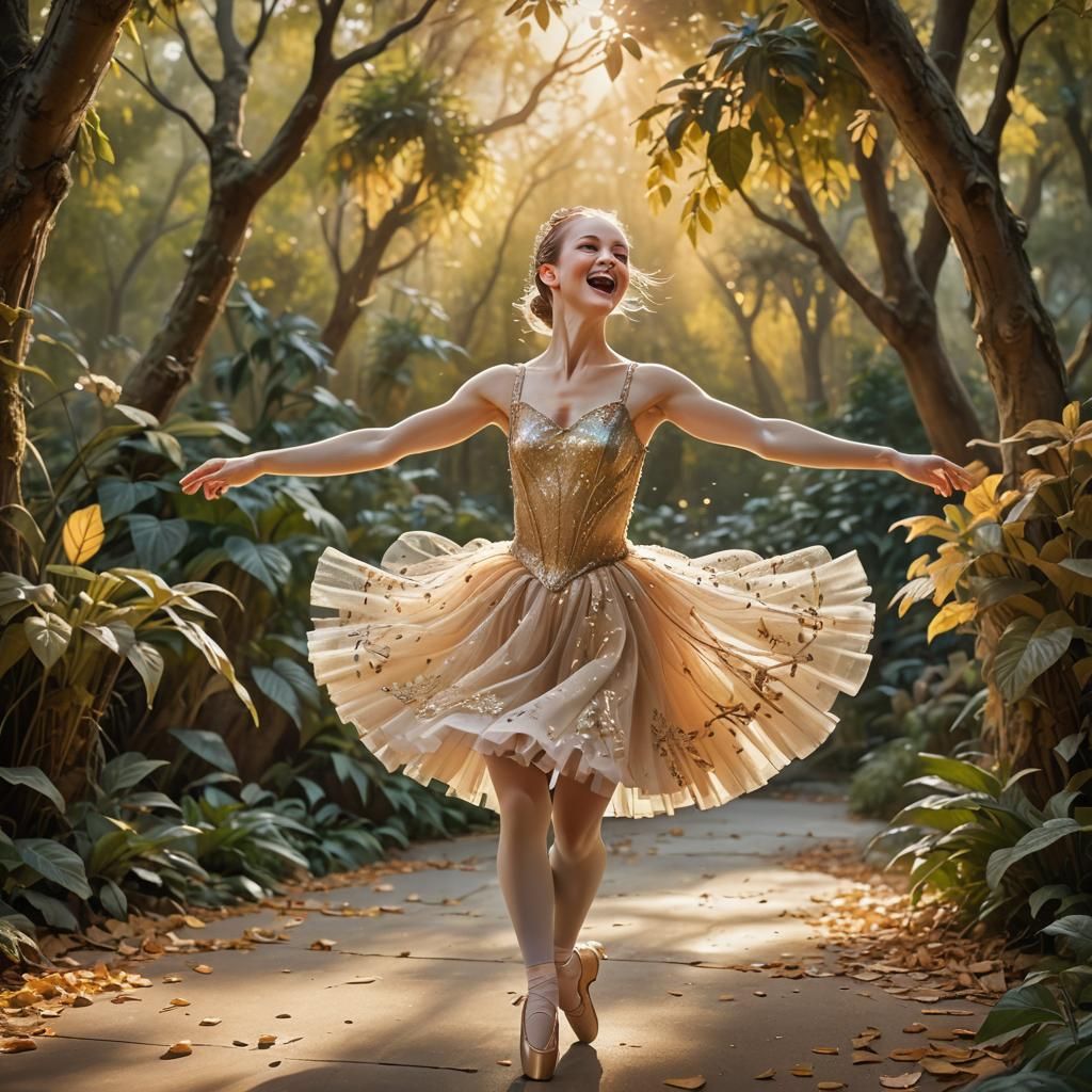 Ballerina's Joyful Laughter in Surreal Matte Painting