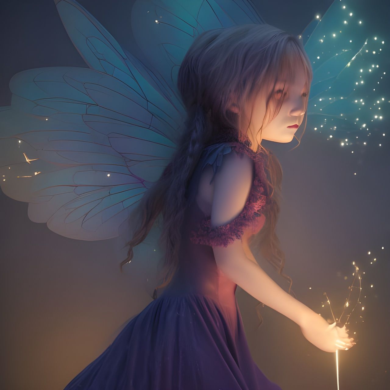 Gothic Fairy with Glowing Sparks, Digital Art