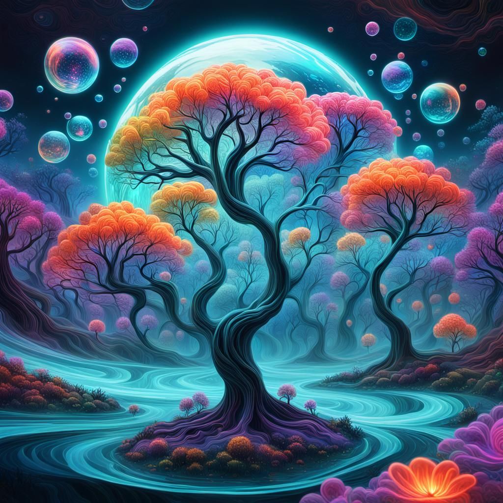 Liquid Glass Dreamscape: Neon Fractal Art