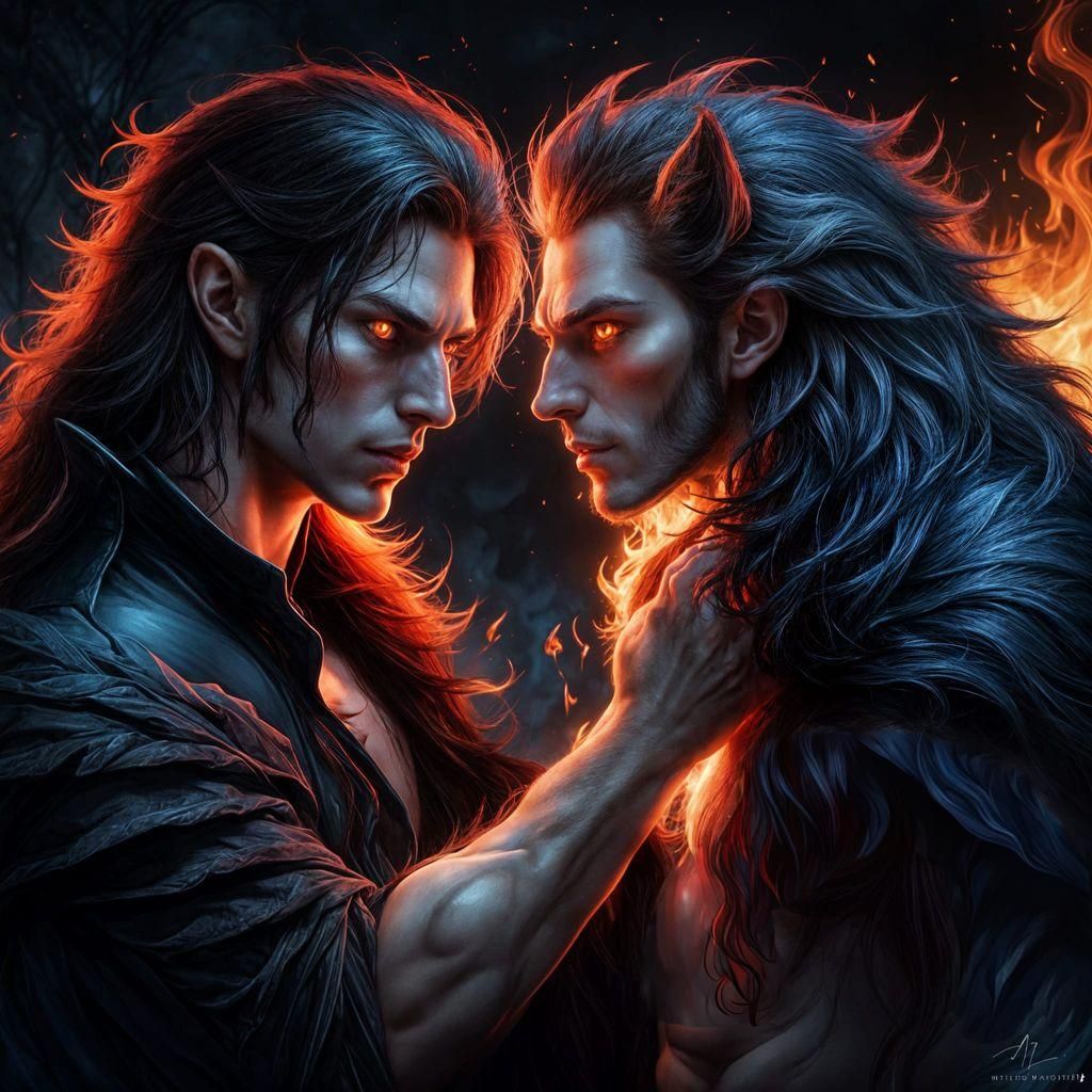 Ethereal Vampire and Werewolf in Hyperdetailed Fantasy