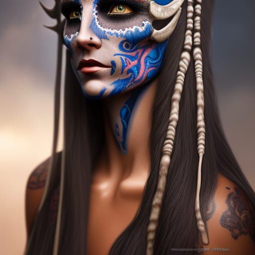 Ethereal Alien Warrior Princess Portrait in Art Nouveau Styl...