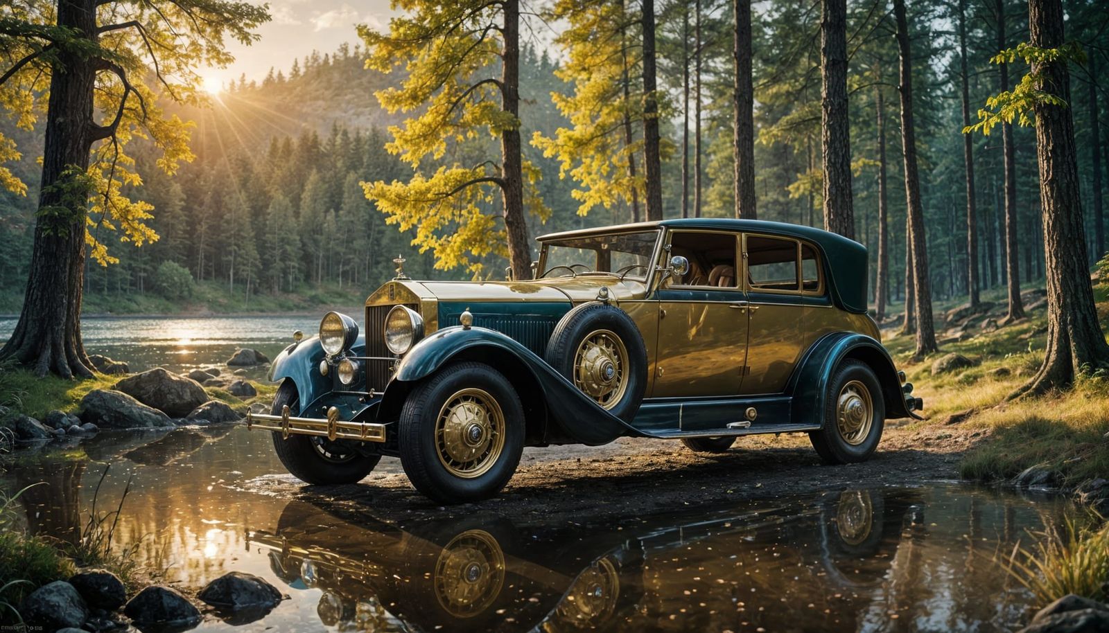 Gold 1920s Rolls Royce in Detailed Matte Painting