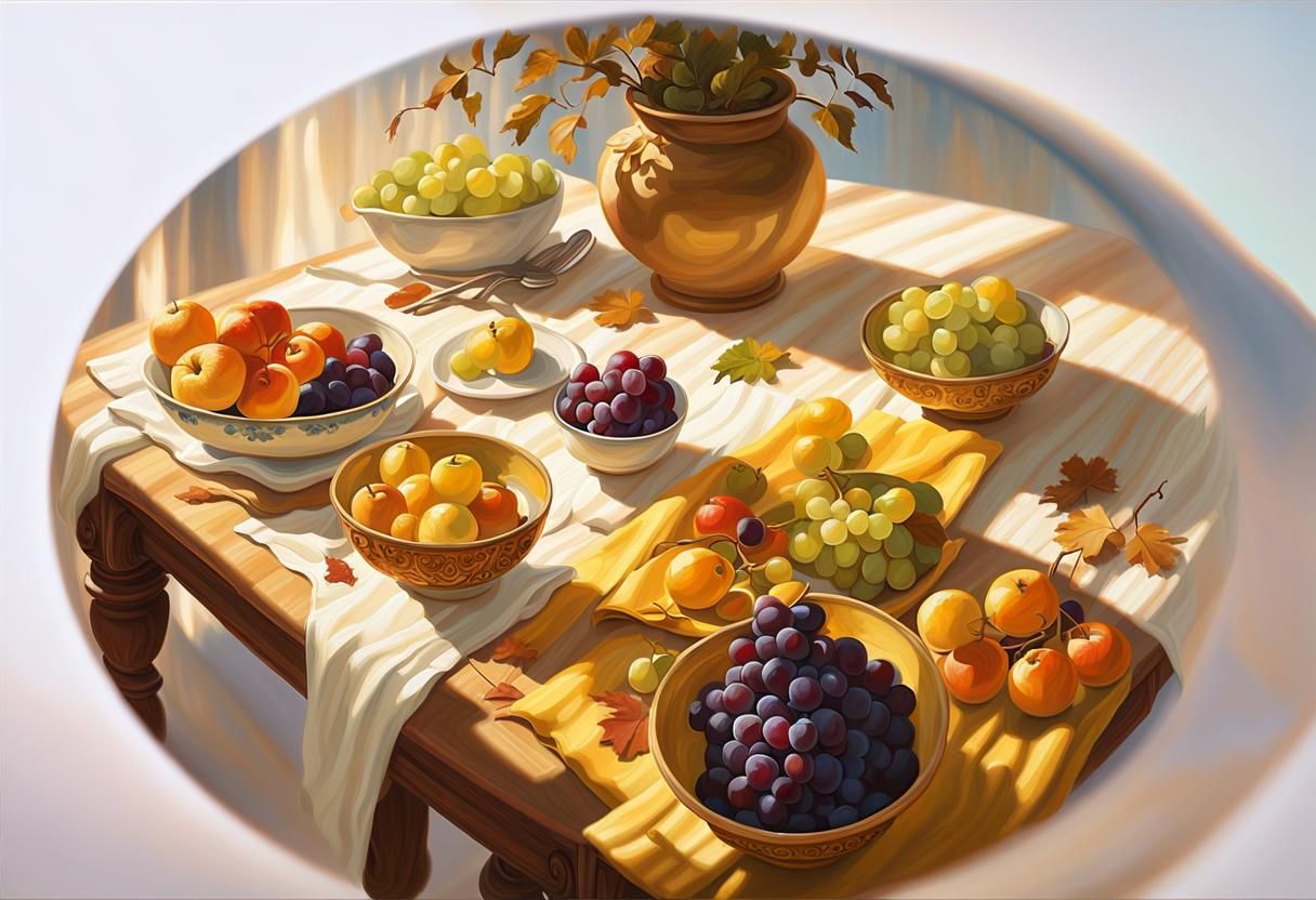 Vibrant Still Life of Fruit in Oil Painting Style