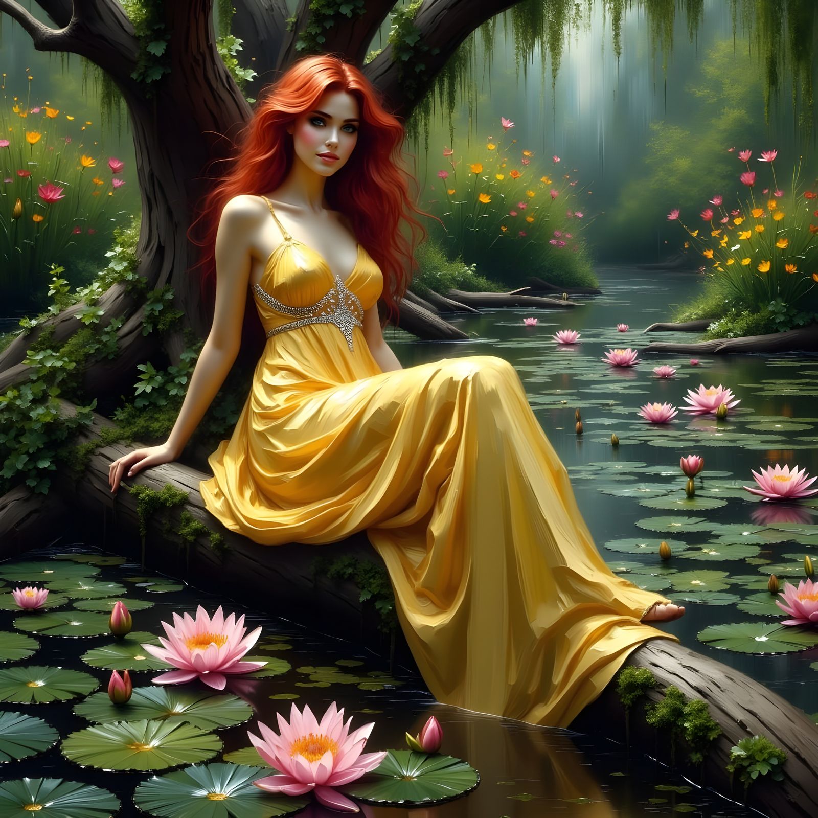 Gorgeous Norse Goddess in a Water Garden
