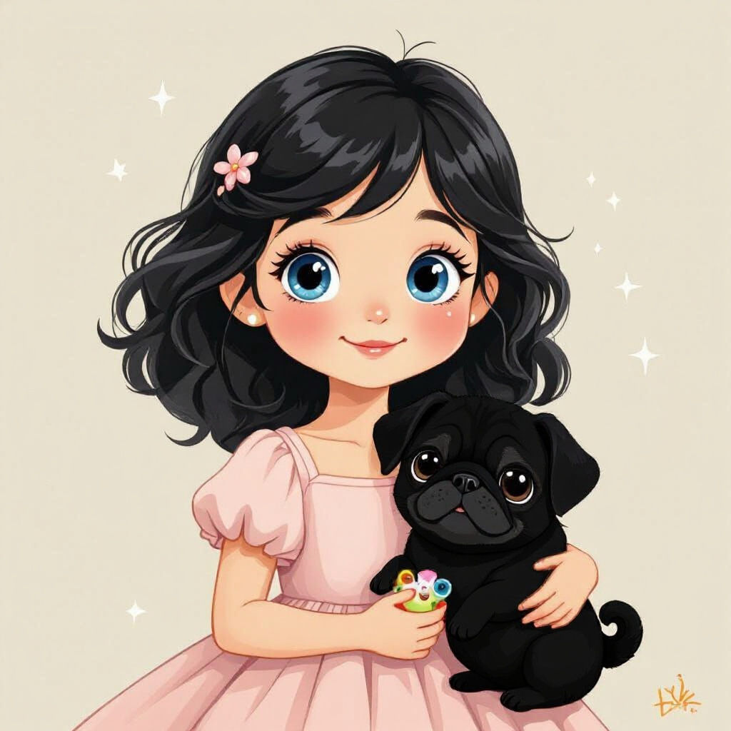 Angelic Girl with Pug in Pastel Colors