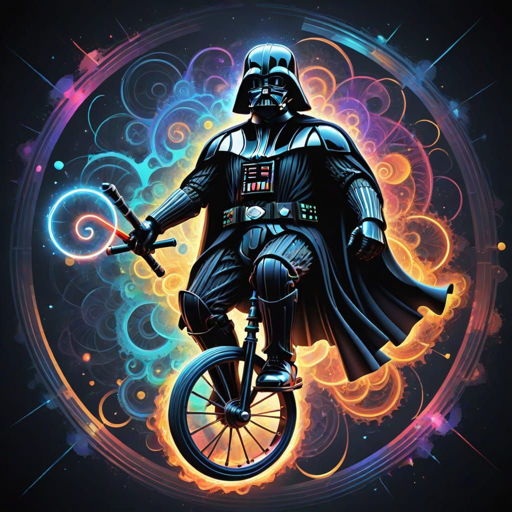 Darth Vader Unicycling in Abstract Fractal Art