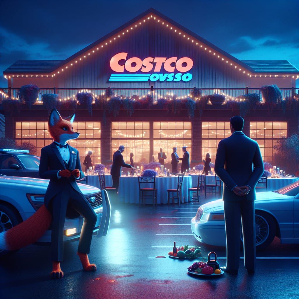 Elegant Fox at Mysterious Dinner Party in Costco-Like Settin...