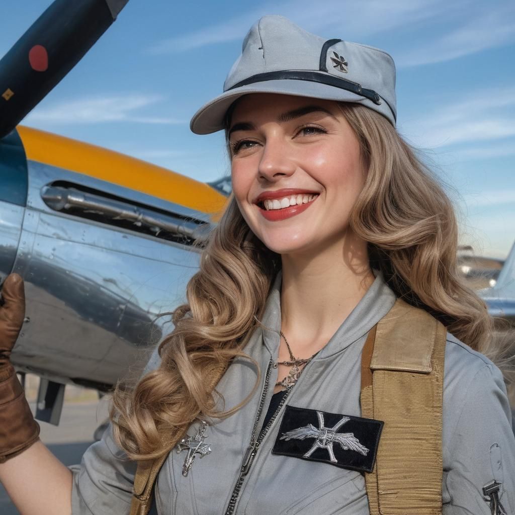 Surreal Female Pilot Portrait in Art Nouveau Style