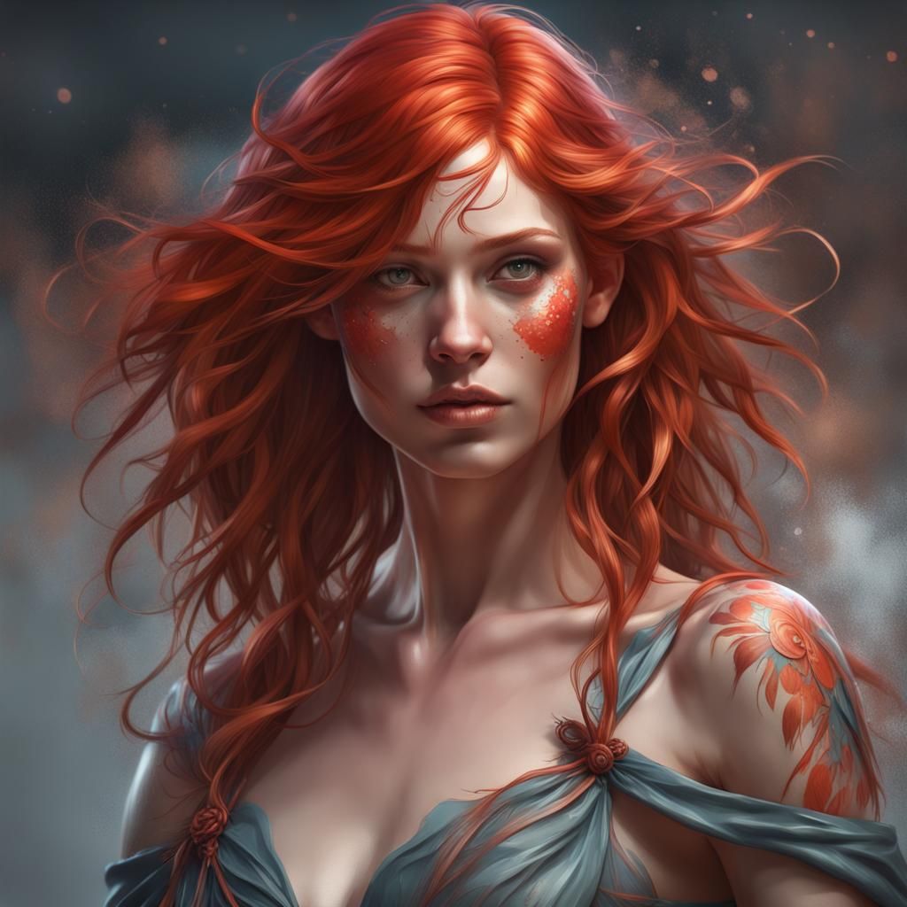 Red-Haired Woman in Body Paint Portrait