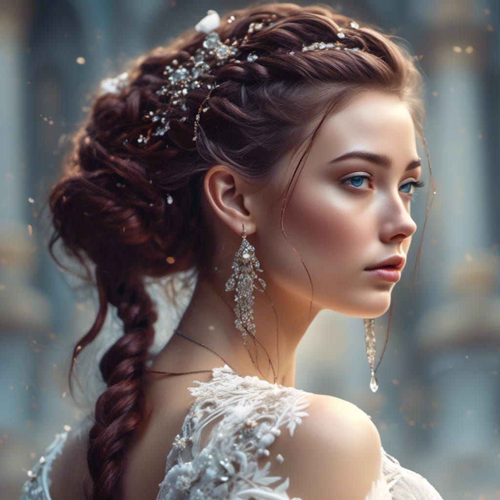 Gothic Bride with Intricate Hairstyle in Detailed Digital Ar...