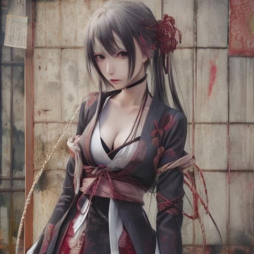 Anime Style Tied Up Girl Illustration