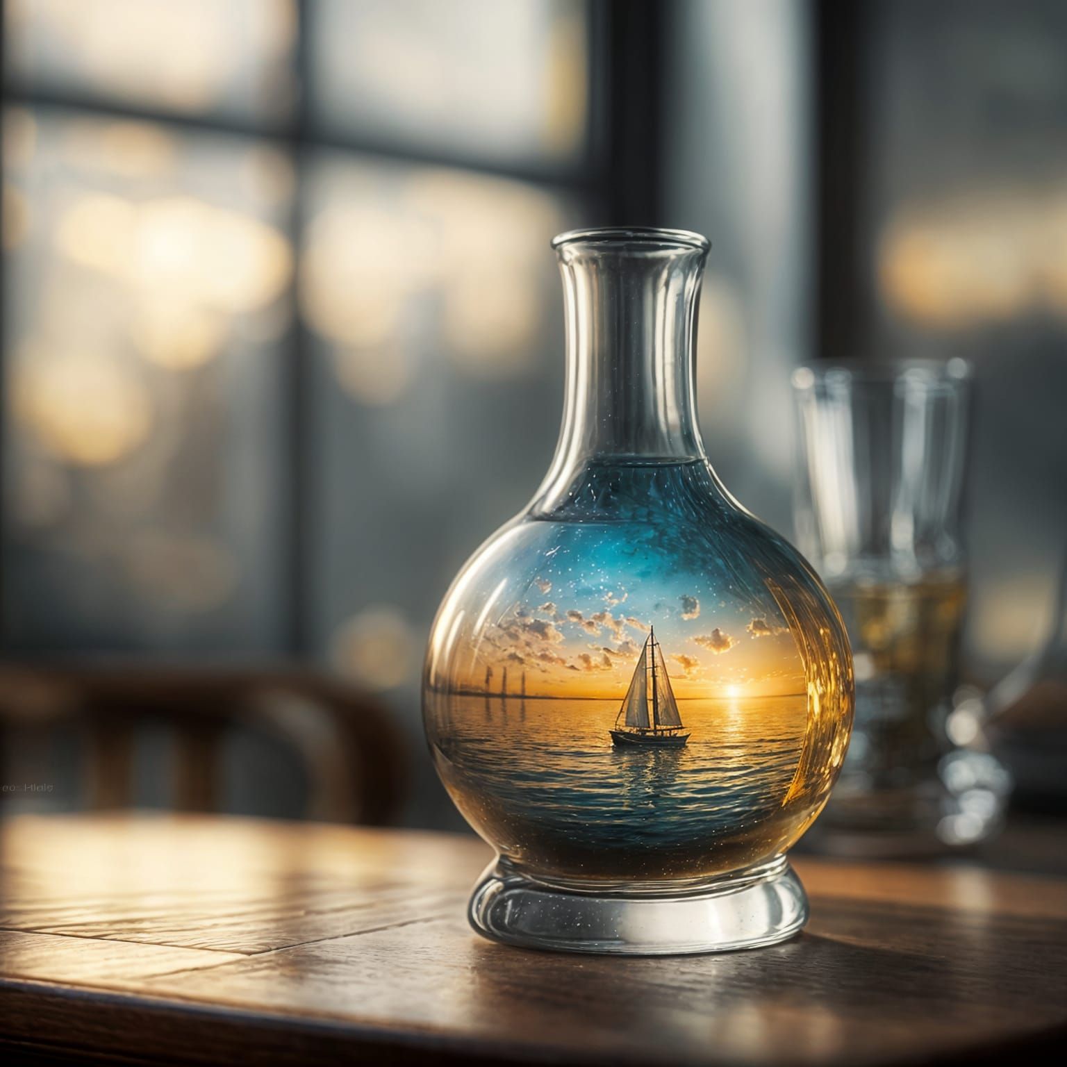 The Old Master Inspects a Sailboat in a Glass Bottle