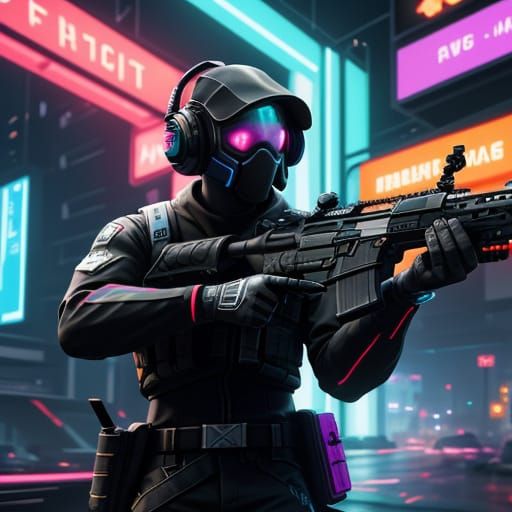 Epic Futuristic Cityscape with Heavily Armed Fortnite Warrio...
