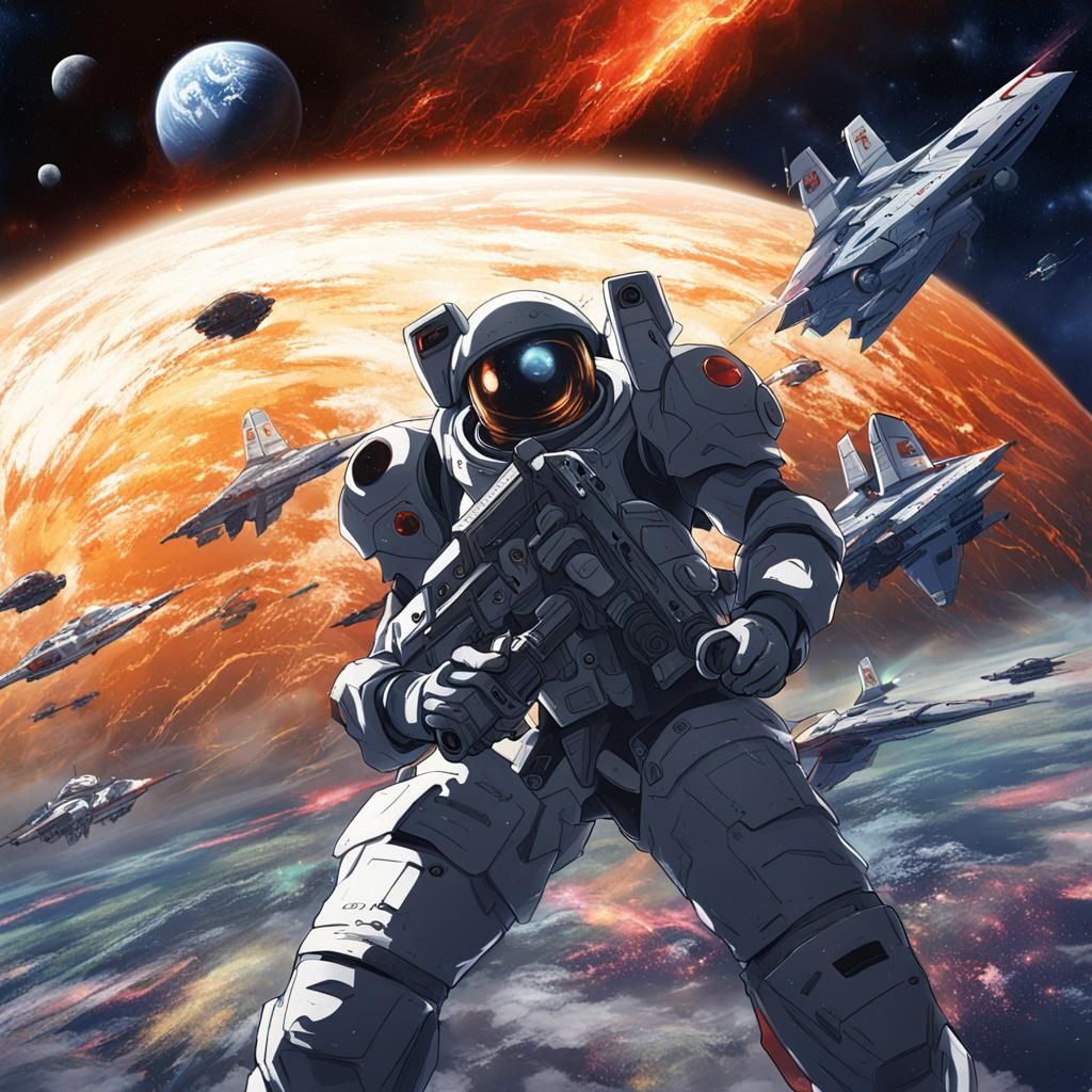 Epic Space War Scene in Anime Style