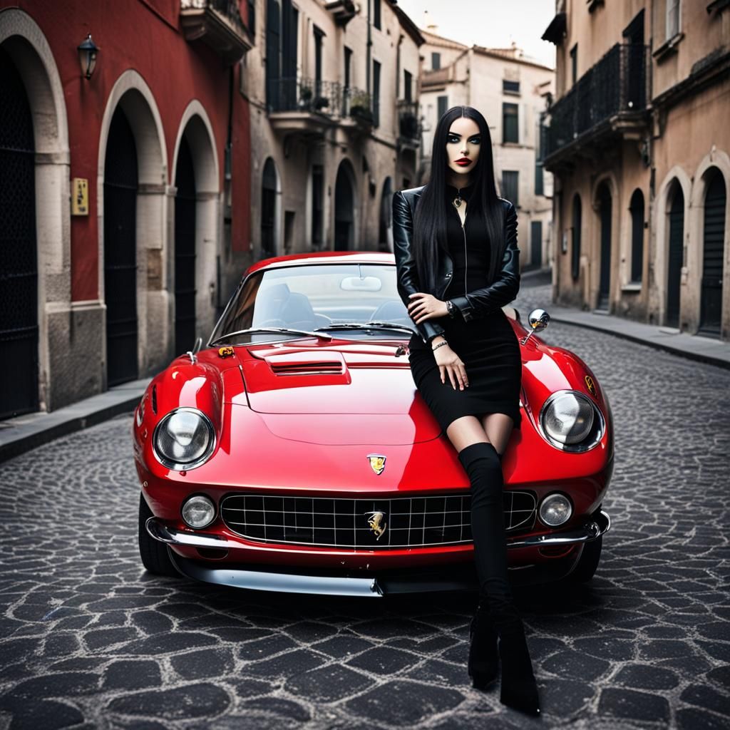 Gothic Woman with Ferrari Car
