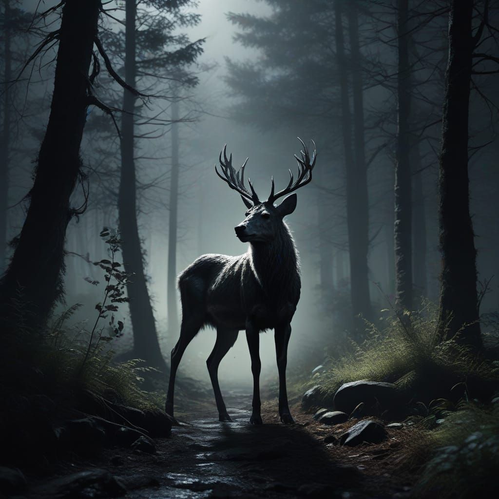 Eerie Forest Encounter in Realistic Style
