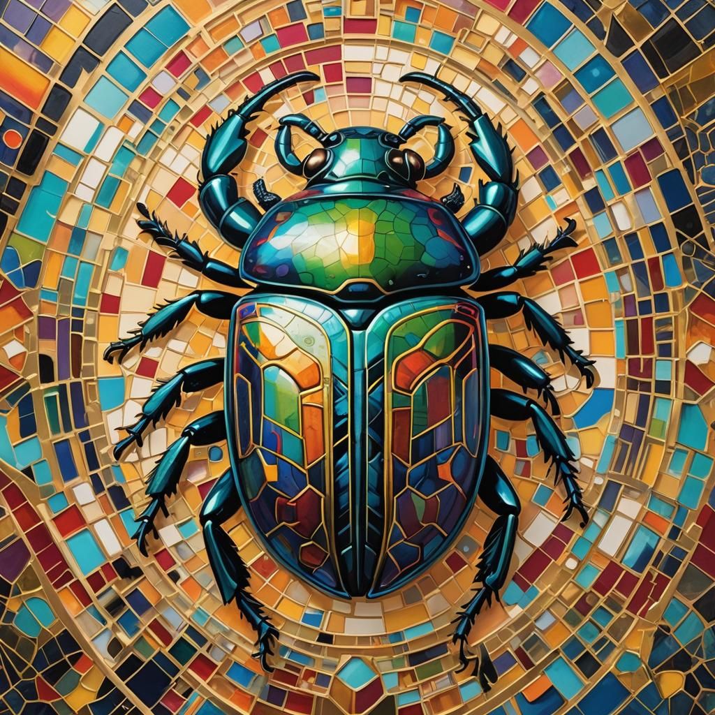 Colorful Jeweled Scarab Beetle in Street Art Style