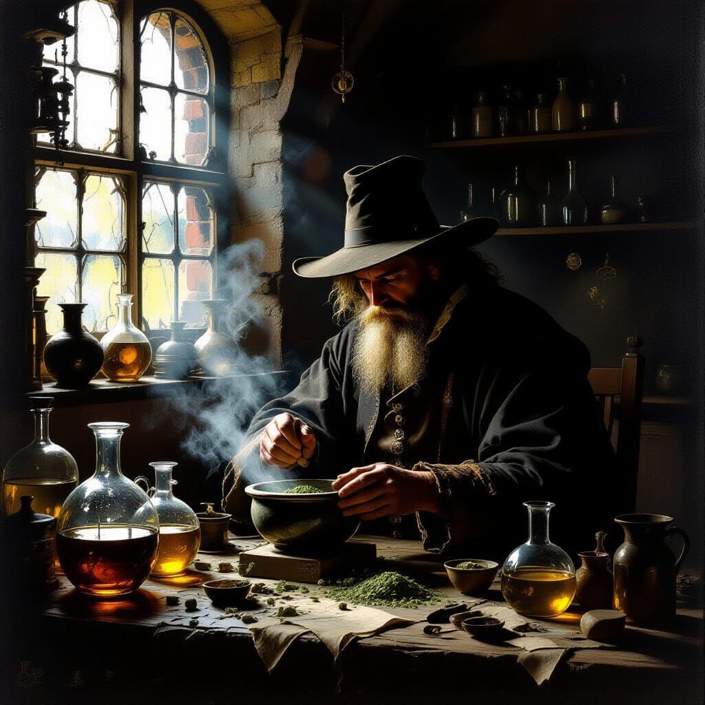 Alchemist's Lab in Dramatic Chiaroscuro Style