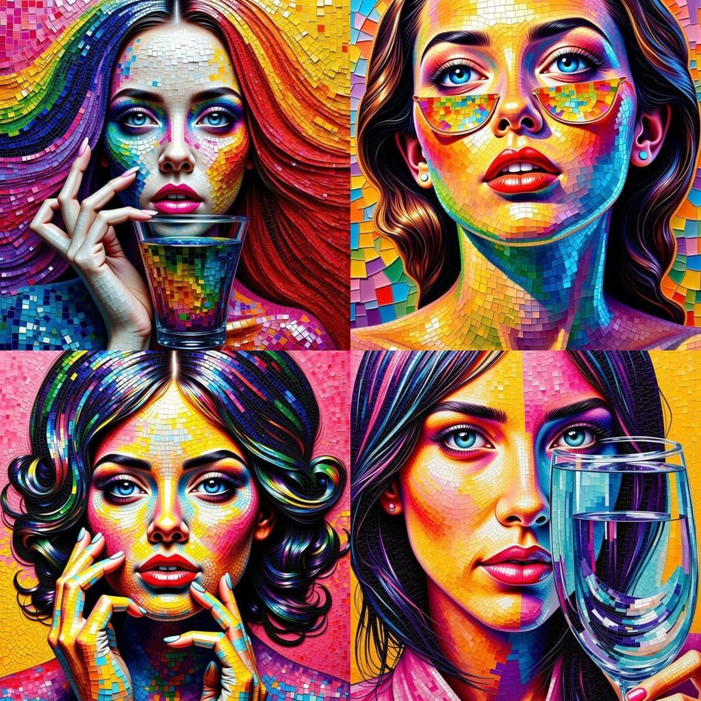 Distorted Portrait in Pop Art Pixel Mosaic