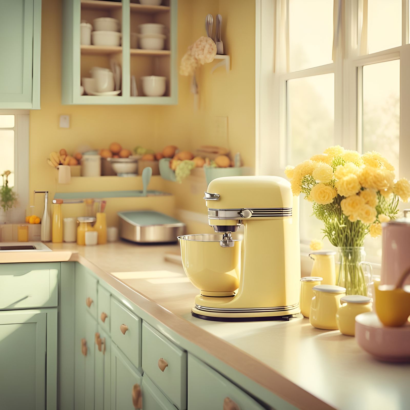 A pastel sixties kitchen