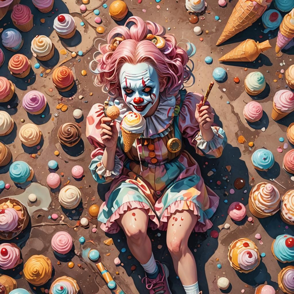 Terrifying Clown Eats Ice Cream, Art Nouveau Style