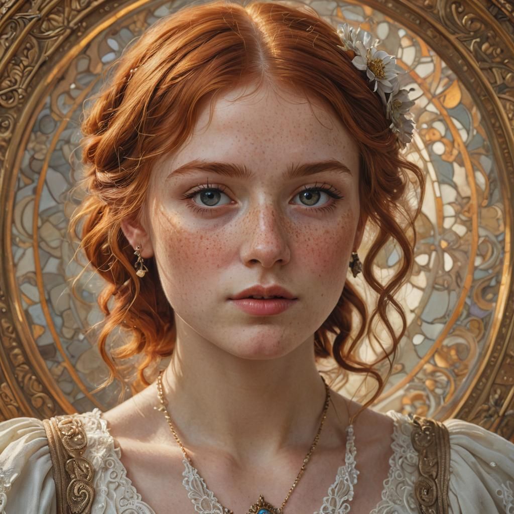 Edwardian Redhead Portrait in Alphonse Mucha Style