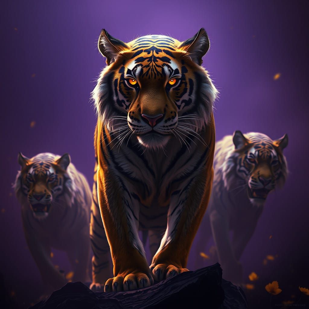 Regal Tiger Guards His Pack in Dark Fantasy Realm