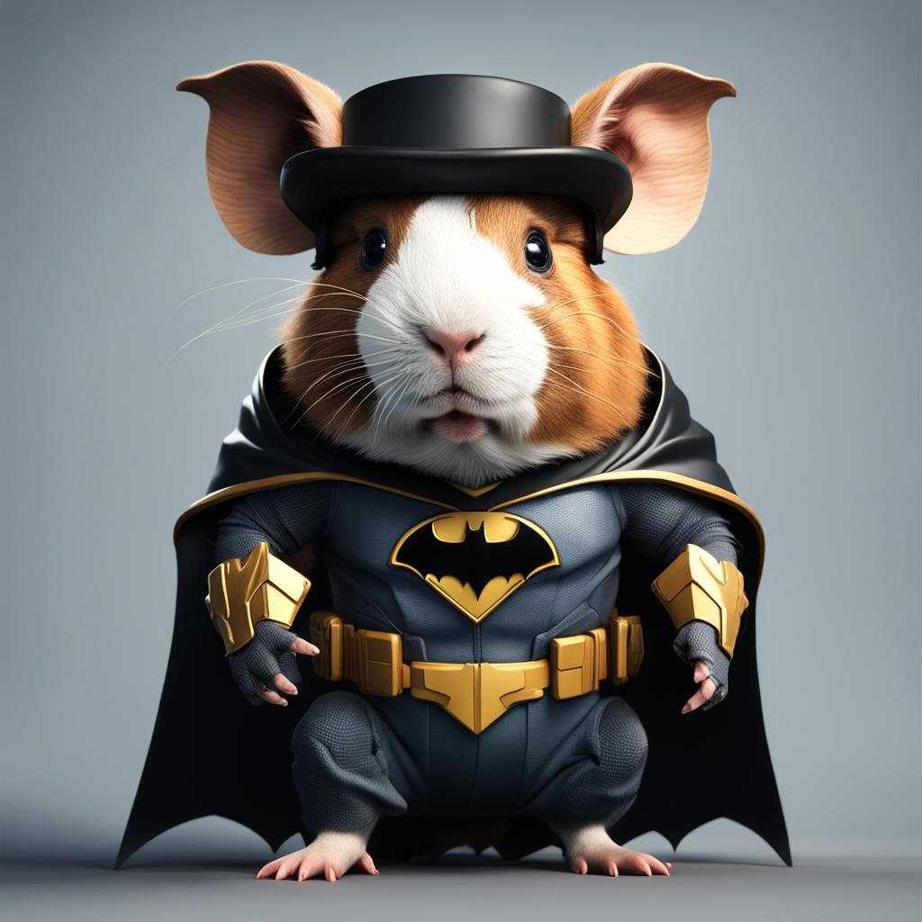 Guinea Pig in Batman Suit: Detailed Matte Painting