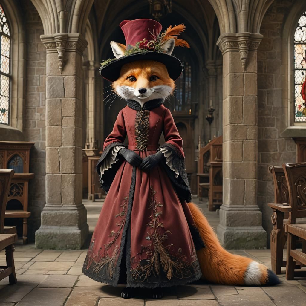 Fox Lady Attends Abbey Chapel, Hyperrealistic Art