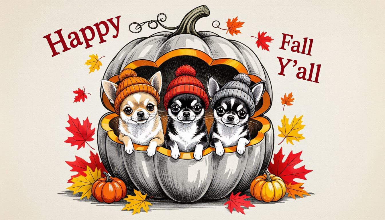 Charming Fall Card: Pumpkin Home for Adorable Chihuahuas