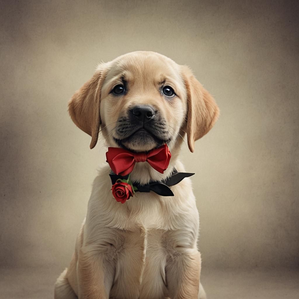 Labrador Puppy with Rose: Cinematic Film Still